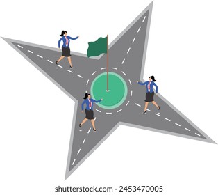 How to reach the goal businesswoman running on a looping dead end road but can't reach his goal, business dead end, desperate situation, dead end svg