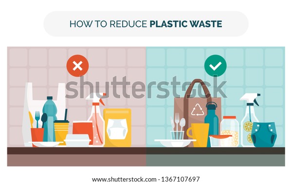 How Reduce Plastic Waste Home Choosing Stock Vector (Royalty Free ...