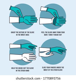 how to remove glove safely infographic vector illustration design