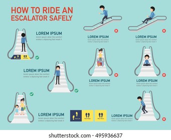 How to ride an escalator safely,infographic,vector illustration