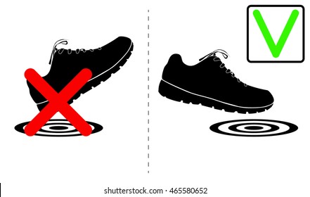 How to run right. Running shoes. Correct step. Vector shoes on white background.