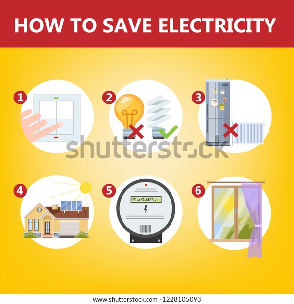 How Save Electricity Instruction Concept Energy Stock Vector (Royalty ...