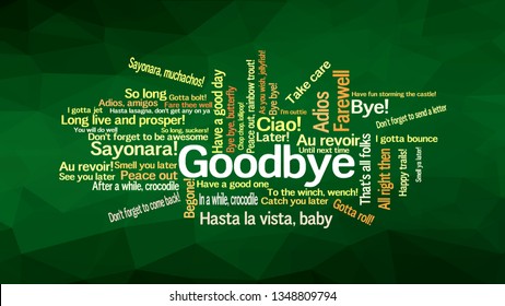 How to say GOODBYE in different way and languages, words collage vector illustration