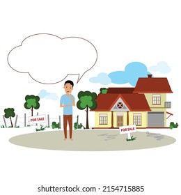 How To Sell My House Warring Landlord Looking For A Real Estate Agent. House For Sale Vector Image Fully Customized.  