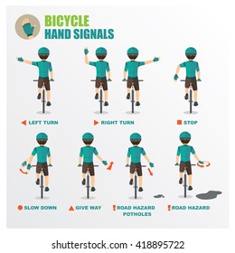 how to signal your intentions when cycling bicycle Cartoon vector