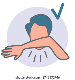 How To Sneeze Or Cough Correctly Infographic. 2019nCoV Virus Protection. Man Character Sneezing, Coughing At The Elbow. Prevention Of The Spread Of Viruses.Flat Vector Illustration Isolated On White.