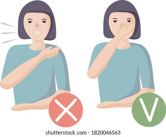How to sneeze or cough properly, to prevent the spread of viruses. you have to close your mouth with hand. people with a cold and a disease sneeze. Preventive measures against coronavirus infection