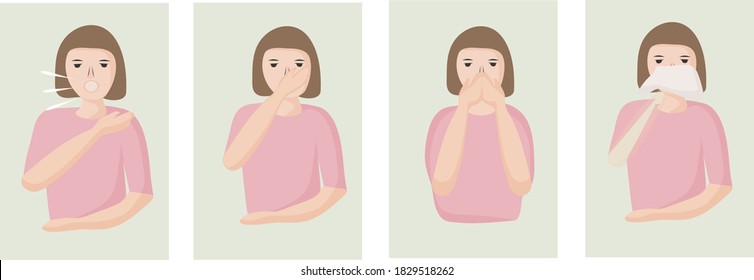 How to sneeze or cough properly to prevent viruses from spreading. cover your mouth with your hand or handkerchief. people with a cold and illness sneeze. Preventive measures against coronavirus