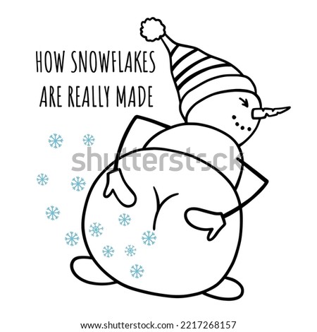 How snowflakes are really made. Funny Snowman with snowflakes.  Isolated object on white background. Christmas, Happy New Year design for invitation, poster, card, postcard