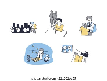  How to spend each holiday Comical hand-drawn characters Vector, line drawing and color