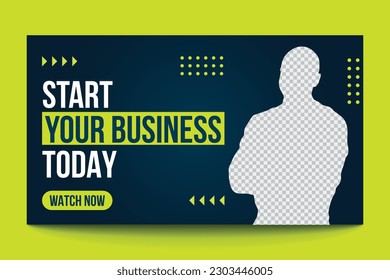 How to start your business video thumbnail web banner, editable text, cool design, startup thumbnail background