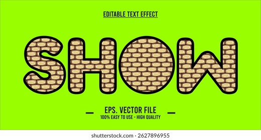 Mostrar efecto de texto con patrón de ladrillo crema sobre fondo verde neón
