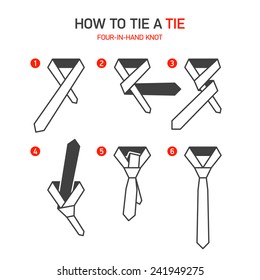 How to tie a Four-In-Hand tie knot instructions. Vector.