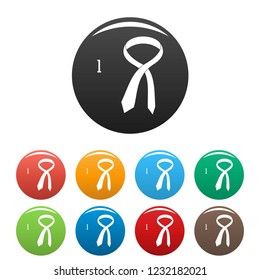 How to tie icons set 9 color vector isolated on white for any design