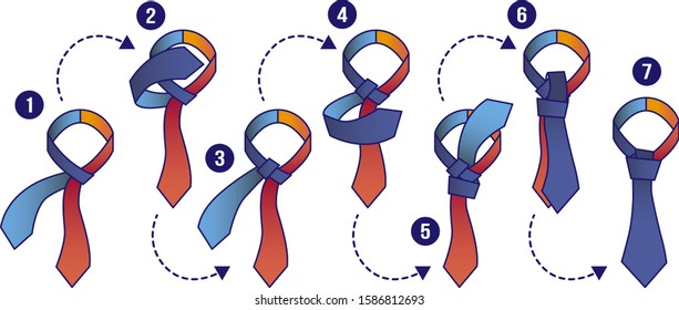 How to tie knot instruction illustrations set. Necktie wearing manual. Bright neckwear collection isolated on white background. Luxury neckcloth pack. Official male suit accessories