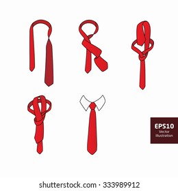 How to Tie a Necktie with a Kent Knot Instruction - Isolated Illustration