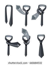 How to tie a tie on the turquoise background of the steps. Vector Illustration. Instructions
