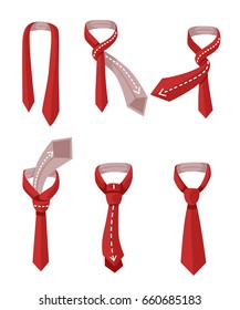 How to tie a tie on the turquoise background of the eight steps. Prince Albert knot . Vector Illustration. Instructions.