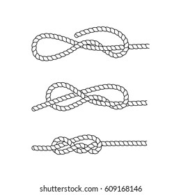 How to tie a sea knot. Example. Nautical rope knots. Marine rope. Vector illustration.