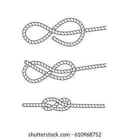 How to tie a sea knot. Example. Nautical rope knots. Marine rope. Vector illustration.