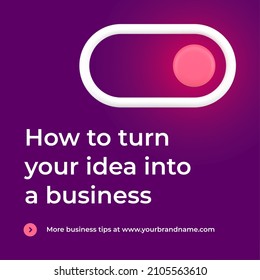 How to turn business innovation idea into work promo post with power switch 3d icon landing page vector illustration. Marketing strategy development advertising tools for profit wealth earnings