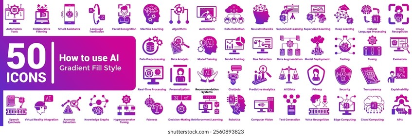 How to use AI 50 icon set in gradient fill style