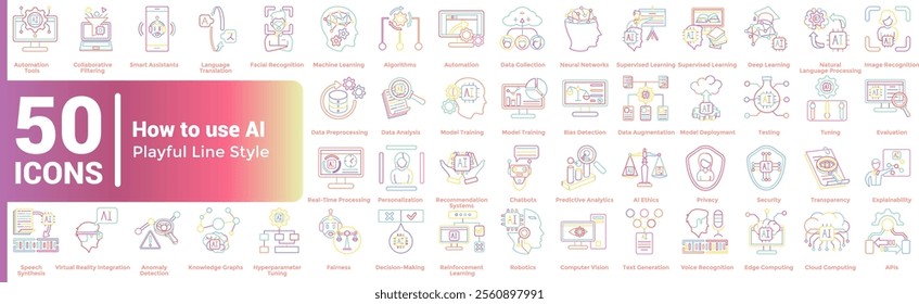 How to use AI 50 icon set in playful line style
