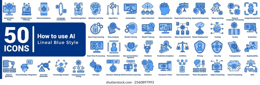 How to use AI 50 icon set in lineal blue style