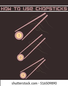 How to Use Chopsticks. Vector Illustration.