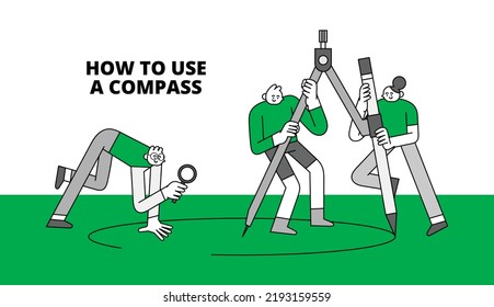 How To Use A Compas Hand Drawn Character Illustration