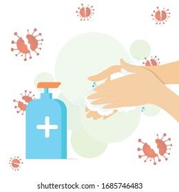 How to use hand sanitizer properly to clean and disinfect hands. eps 10 vector