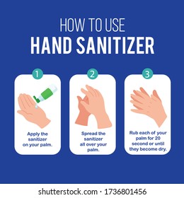 How to use hand sanitizer properly to clean and disinfect hands, medical infographic vector illustrations poster template