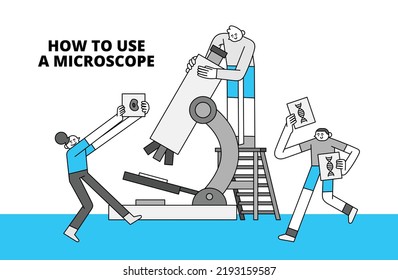 How to Use A Microscope Hand Drawn Character Illustration