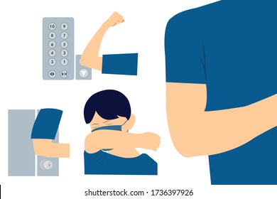 How To Use Your Elbow To Press Button, Push Door And Sneeze Vector Illustration Design