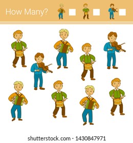 How many? Vector illustration of counting game.