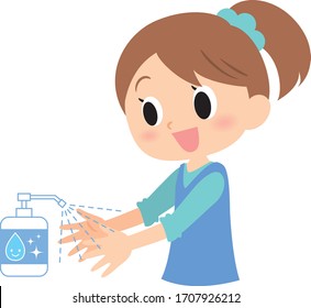 how to wash girl hands for prevention in Japanese,disinfection
