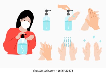 How to wash your hand step by step to prevent the spread of bacteria, coronavirus.Vector illustration for poster.Editable element