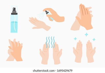 How to wash your hand step by step to prevent the spread of bacteria, coronavirus.Vector illustration for poster.Editable element