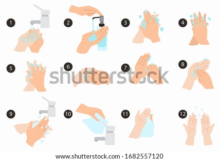How to wash your hand step by step to prevent the spread of bacteria, viruses.Vector illustration for poster.Editable element