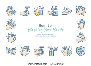 How to wash your hands doodle icon collection