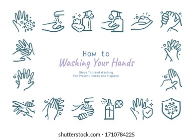 How to wash your hands doodle icon collection