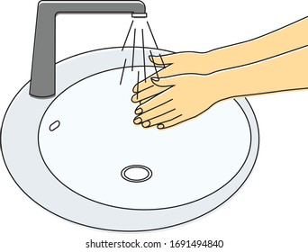 How to wash your hands properly. Vector illustration of Handwashing. Hands soaping and rinsing