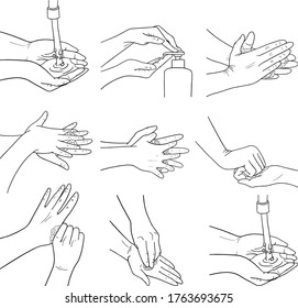 How to wash your hands properly. Vector illustration of Handwashing. Hands soaping and rinsing