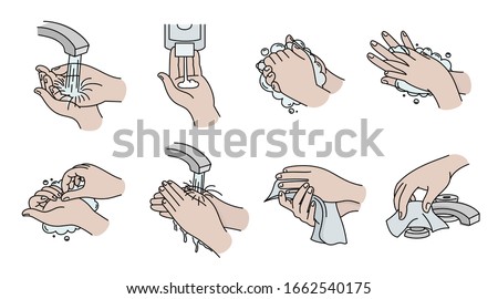 How to wash your hands properly. Vector illustration of Handwashing. Hands soaping and rinsing