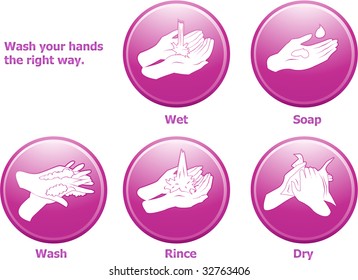 How to wash your hands the right way to avoid germs   other bad viruses  Vector icons  radial gradients used 
