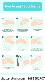 How to wash your hands step by step.
Personal hygiene infographic. Prevention virus and bacterial. Illustration vector. Avoid infection procedure.