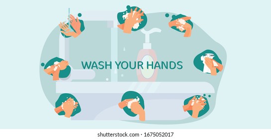 How to wash your hands vector illustrations a most have in this period to prevent the spread of the Coronavirus, Covid-19 
