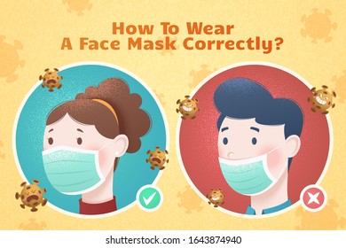 How to wear a face mask correctly illustration, COVID-19 illustration