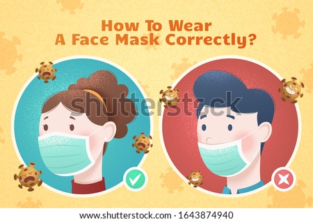 How to wear a face mask correctly illustration, COVID-19 illustration