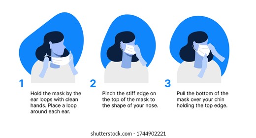 How to wear face mask during covid-19 outbreak instruction. 